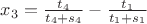 $x_3=\frac {t_4} {t_4 + s_4} - \frac {t_1} {t_1 + s_1}$