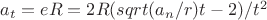 $a_t=eR=2R(sqrt(a_n/r)t-2\piN)/t^2$