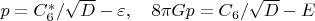 $p=C_6^{*}/\sqrt{D}-\varepsilon       , \quad         8{\pi}Gp=C_6/\sqrt{D}-E    $