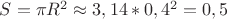 $S=\pi R^2 \approx 3,14 * 0,4^2=0,5$ $S=\pi R^2 \approx 3,14 * 0,4^2=0,5$