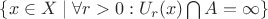 $\{ x \in X \mid \forall r > 0 : U_r(x) \bigcap A = \infty} \}$