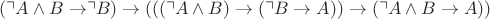 $(\urcorner A \wedge B \rightarrow \urcorner B)\rightarrow(((\urcorner A \wedge B) \rightarrow ( \urcorner B \rightarrow A))\rightarrow ( \urcorner A \wedge B \rightarrow A))$