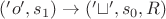 $('o', s_1) \rightarrow ('\sqcup ', s_0, R)$
