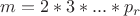 $m=2*3*...*p_r$