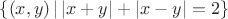 $\left\{\left(x,y\right)|\left|x+y\right|+\left|x-y\right|=2\right\}$ $\left\{\left(x,y\right)|\left|x+y\right|+\left|x-y\right|=2\right\}$