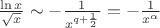 $ \frac{\ln x}{\sqrt{x}} \sim - \frac{1}{x^{q +\frac{1}{2}}}=- \frac{1}{x^\alpha}\,  \, $