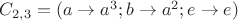 $C_{2,3} = (a \to a^3; b \to a^2; e \to e)$