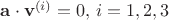 $\mathbf{a}\cdot \mathbf{v}^{(i)} = 0, \,i = 1,2,3$