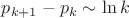 $p_{k+1}-p_k\sim{\ln{k}}$