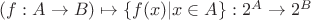 $(f:A\to B)\mapsto \{ f(x) | x\in A \} : 2^A\to 2^B$
