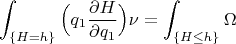 $$\int_{\{H=h\}}\Big(q_1\frac{\partial H}{\partial q_1}\Big)\nu=\int_{\{H\le h\}}\Omega$$