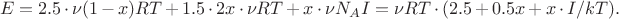 $$E=2.5\cdot \nu(1-x)RT+1.5\cdot 2x\cdot \nu RT+x\cdot \nu N_A I=\nu RT\cdot(2.5+0.5x+x\cdot I/kT).$$