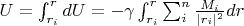 $U=\int_{r_{i}}^{r} dU=-\gamma \int_{r_{i}}^{r}\sum_{i}^{n}\frac{M_{i}}{|r_{i}|^2}dr$