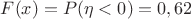 $F(x)=P(\eta<0)=0,62$