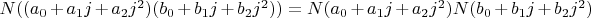 $N((a_0+a_1 j+a_2 j^2)(b_0+b_1 j+b_2 j^2))=N(a_0+a_1 j+a_2 j^2)N(b_0+b_1 j+b_2 j^2)$