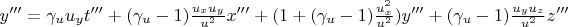 $y''' =  \gamma_u u_y t''' + (\gamma_u - 1) \frac{u_x u_y}{u^2} x''' + (1 + (\gamma_u - 1) \frac{u_x^2}{u^2})y''' + (\gamma_u - 1) \frac{u_y u_z}{u^2} z''' $
