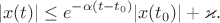 $$|x(t)| \leq e^{-\alpha (t-t_{0})}|x(t_{0})| + \varkappa.$$