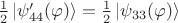 $\tfrac{1}{2}\left\lvert\psi'_{44}(\varphi)\right\rangle=\tfrac{1}{2}\left\lvert\psi_{33}(\varphi)\right\rangle$