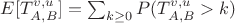 $E[T_{A,B}^{v,u}]=\sum_{k\ge0}P(T_{A,B}^{v,u}>k)$