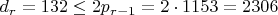 $d_r=132 \leq 2p_{r-1}=2 \cdot 1153=2306$
