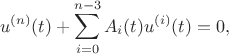 $$u^{(n)}(t) + \sum\limits_{i=0}^{n-3} A_i(t) u^{(i)}(t) = 0},$$