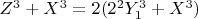 $Z^3+X^3=2(2^2Y_1^3+X^3 )$