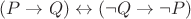 $(P \to Q)\leftrightarrow (\neg Q \to \neg P)$