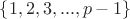 $\{1, 2, 3, ..., p-1\}$