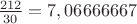 $\frac {212} {30}=7,06666667$