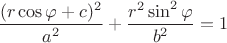 $\dfrac{(r\cos\varphi+c)^2}{a^2}+\dfrac{r^2\sin^2\varphi}{b^2}=1$