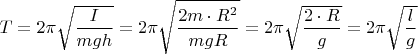 $T=2\pi\sqrt{\dfrac{I}{mgh}}=2\pi\sqrt{\dfrac{2m\cdot R^2}{mgR}}=2\pi\sqrt{\dfrac{2\cdot R}{g}}=2\pi\sqrt{\dfrac{l}{g}}$