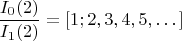 $$\frac{I_0(2)}{I_1(2)}=[1; 2, 3, 4, 5, \dots]$$