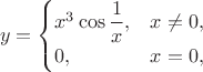 $$y=\begin{cases}
x^3\cos\displaystyle{\frac{1}{x}},&x\neq0,\\
0,&x=0,
\end{cases}$$