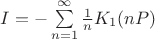 $I=-\sum\limits_{n=1}^\infty\frac{1}{n} K_1(nP)$