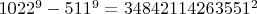 $1022^9-511^9=34842114263551^2$
