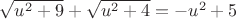 $\sqrt{u^2+9} + \sqrt{u^2+4} = -u^2+5$