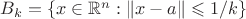$B_k = \{ x \in \mathbb{R}^n : \| x - a \| \leqslant 1/k \}$