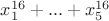 $x_1^{16}+...+x_5^{16}$