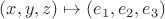 $(x,y,z)\mapsto(e_1,e_2,e_3)$ $(x,y,z)\mapsto(e_1,e_2,e_3)$