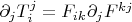 $\partial_j T_i^j=F_{ik}\partial_jF^{kj}$
