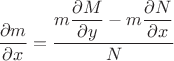 $\dfrac{\partial m}{\partial x}=\dfrac{m\dfrac{\partial M}{\partial y}-m\dfrac{\partial N}{\partial x}}{N}$
