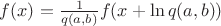 $f(x)=\frac 1{q(a,b)}f(x+\ln q(a,b))$