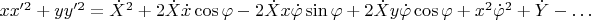 $xx'^{2}+yy'^{2}=\dot X^2+2\dot X\dot x\cos\varphi-2\dot X x\dot\varphi\sin\varphi+2\dot X y\dot\varphi\cos\varphi+x^{2}\dot\varphi^{2}+\dot Y-\ldots$