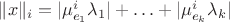 $\| x \|_i = | \mu_{e_1}^i \lambda_1 | + \ldots + | \mu_{e_k}^i \lambda_k |$
