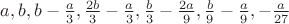 $a,b, b-\frac{a}{3}, \frac{2b}{3} -\frac{a}{3}, \frac{b}{3} -\frac{2a}{9}, \frac{b}{9}-\frac{a}{9}, -\frac{a}{27} $