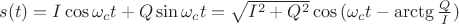 $s(t)=I\cos{\omega_c t}+Q\sin{\omega_c t}=\sqrt{I^2+Q^2}\cos{(\omega_c t-\arctg{\frac{Q}{I}})}$