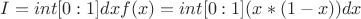 $I=int[0:1] dx f(x)= int[0:1] (x*(1-x))dx $