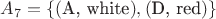 $A_7 = \{(\text{A, white}), (\text{D, red})\}$