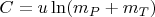 $C=u\ln(m_P+m_T)$