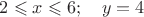 $2\leqslant x \leqslant 6; \quad y=4$
